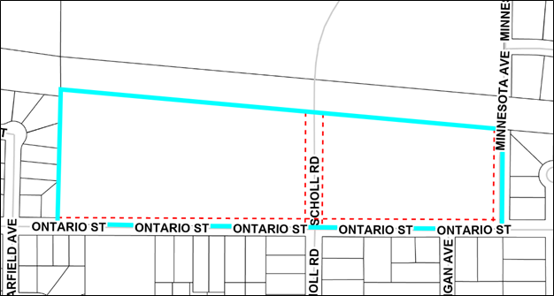 Boundary map view of Ontario-Scholl Property.
